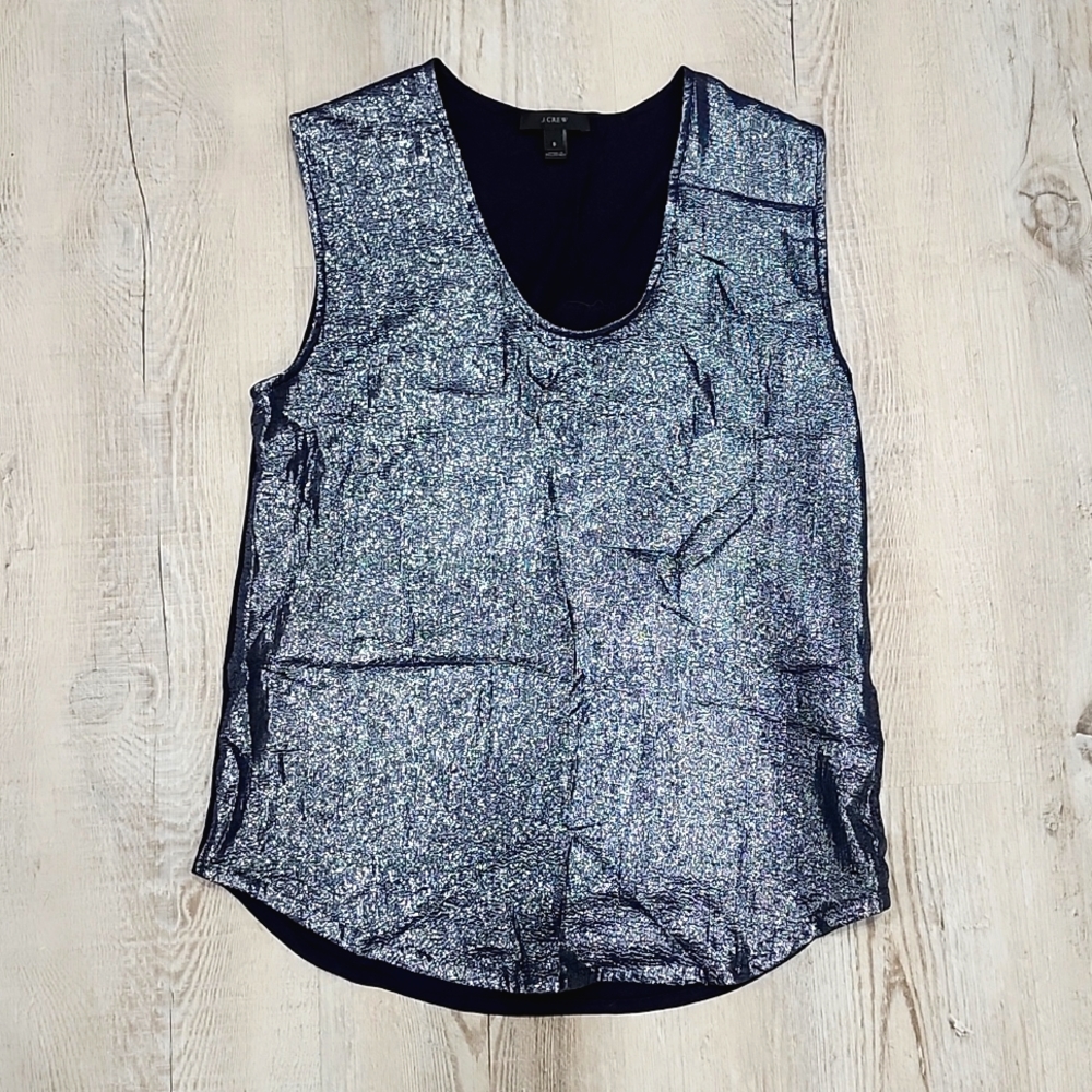 J. Crew Silk Navy Metallic Tank Top Small, Party Ready, Shiny, Sparkly Shirt